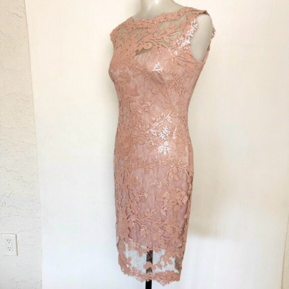Tadashi Shoji Mauve Pink Lace/Sequin Sheath Dress Size 0 P - Picture 5 of 12